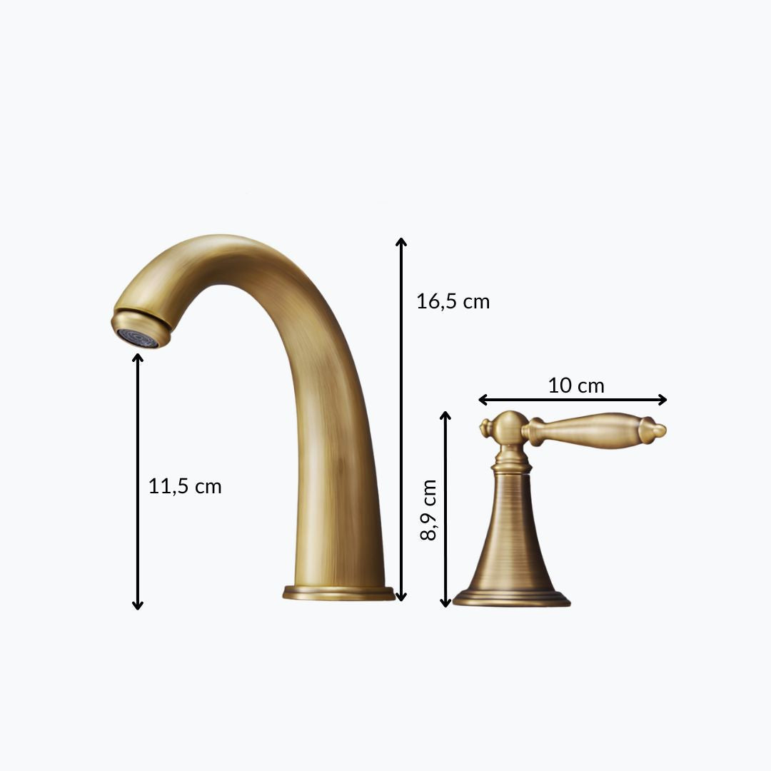 Robinet de lavabo classique 3 trous - bronze antique - Or Antique