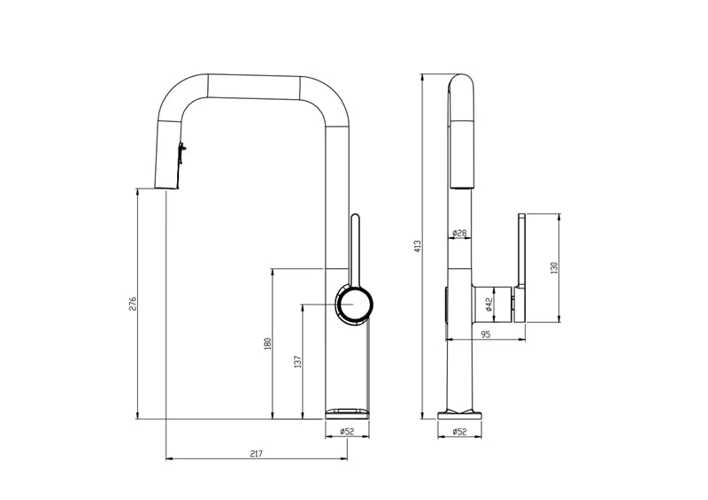 Robinet de cuisine design en laiton - Bec extractible & rotatif - Vert