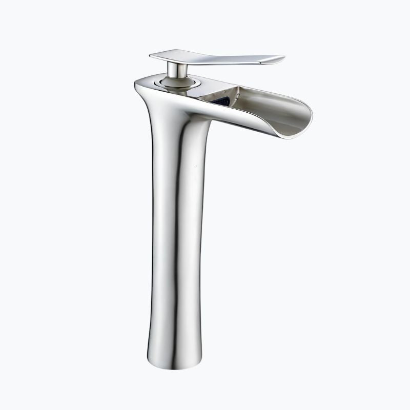 Robinet vasque en laiton - mitigeur à bec cascade, design moderne - Blanc et or