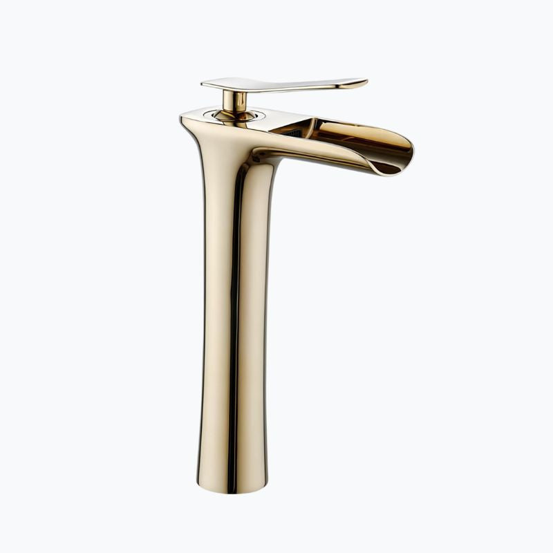 Robinet vasque en laiton - mitigeur à bec cascade, design moderne - Blanc et or