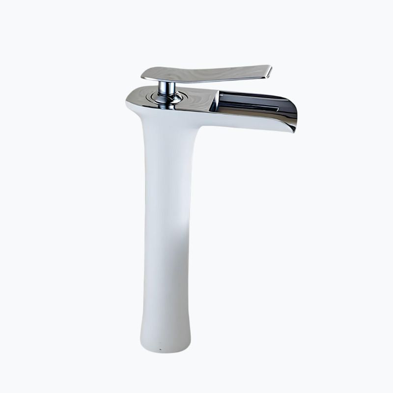 Robinet vasque en laiton - mitigeur à bec cascade, design moderne - Blanc et or