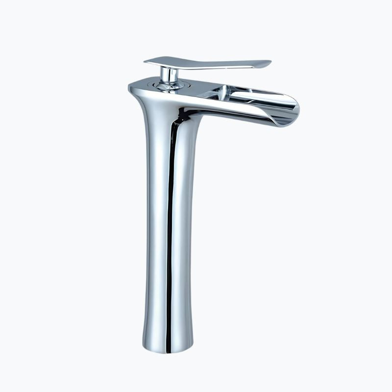 Robinet vasque en laiton - mitigeur à bec cascade, design moderne - Blanc et or