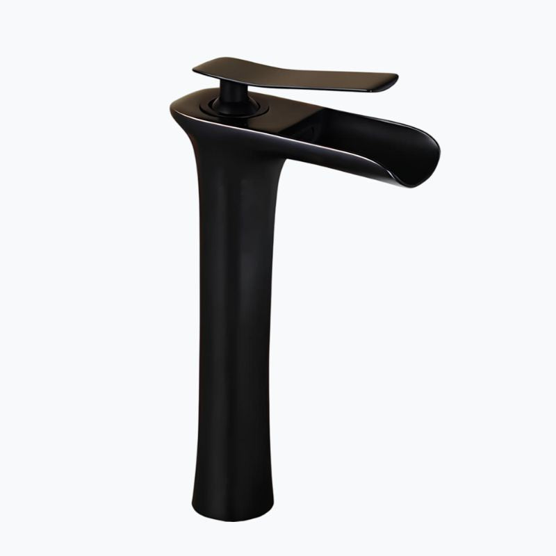 Robinet vasque en laiton - mitigeur à bec cascade, design moderne - Blanc et or