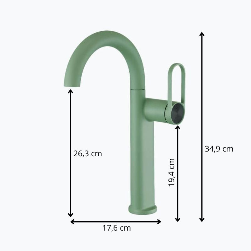 Robinet lavabo haut en laiton - mitigeur avec bec pivotant - Vert - Court