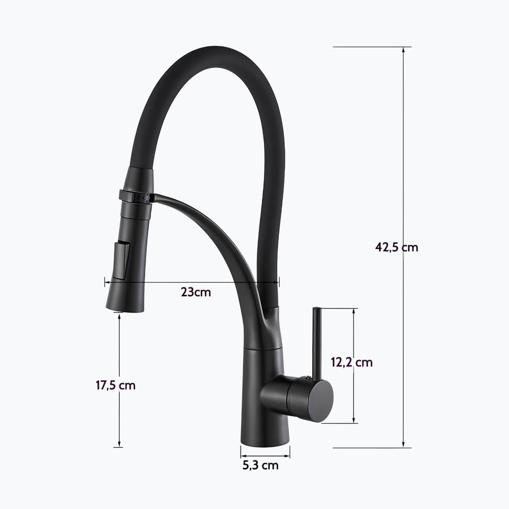 Robinet cuisine en laiton - mitigeur avec douchette extractible et bec orientable - Gris brossé