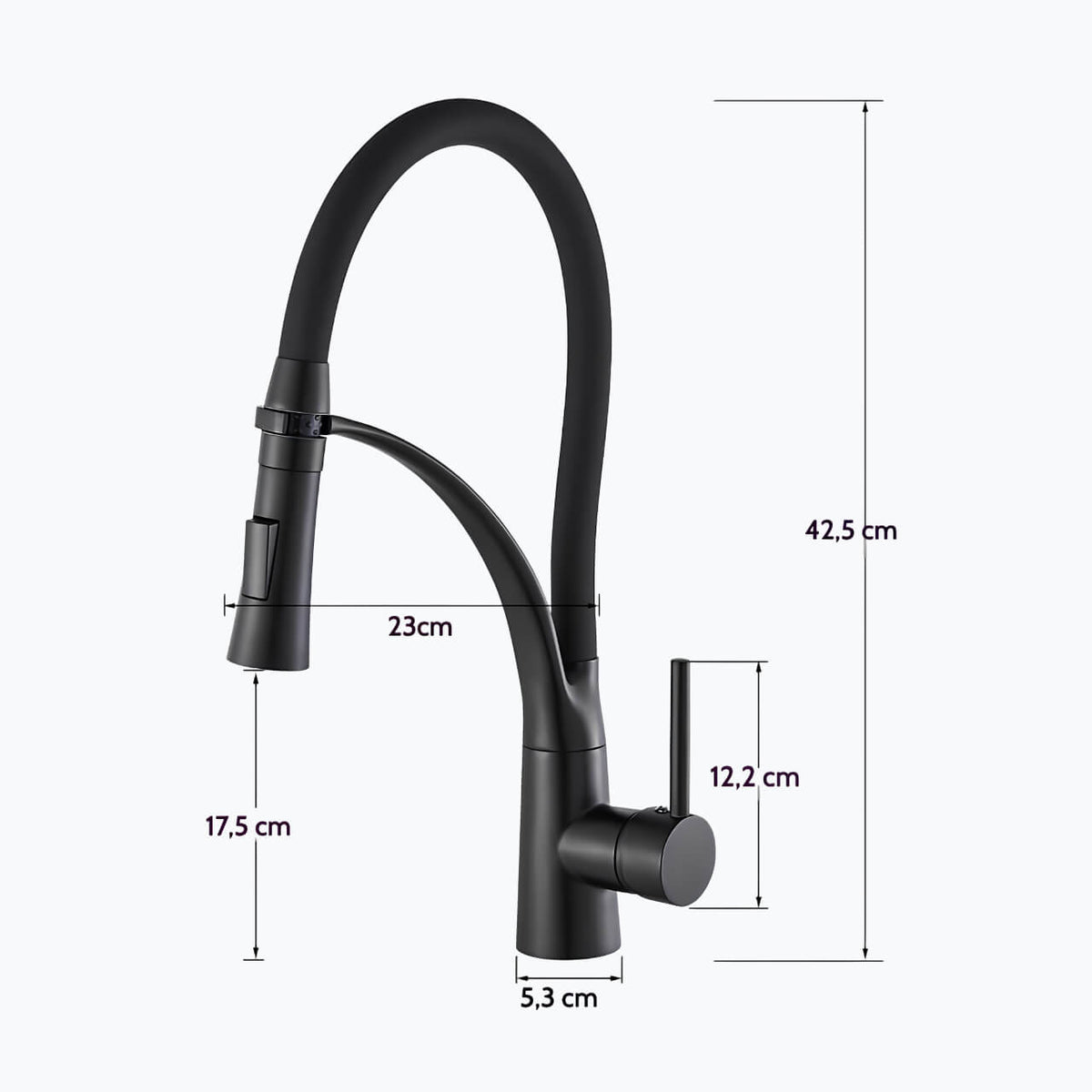 Robinet cuisine en laiton - mitigeur avec douchette extractible et bec orientable - Gris brossé