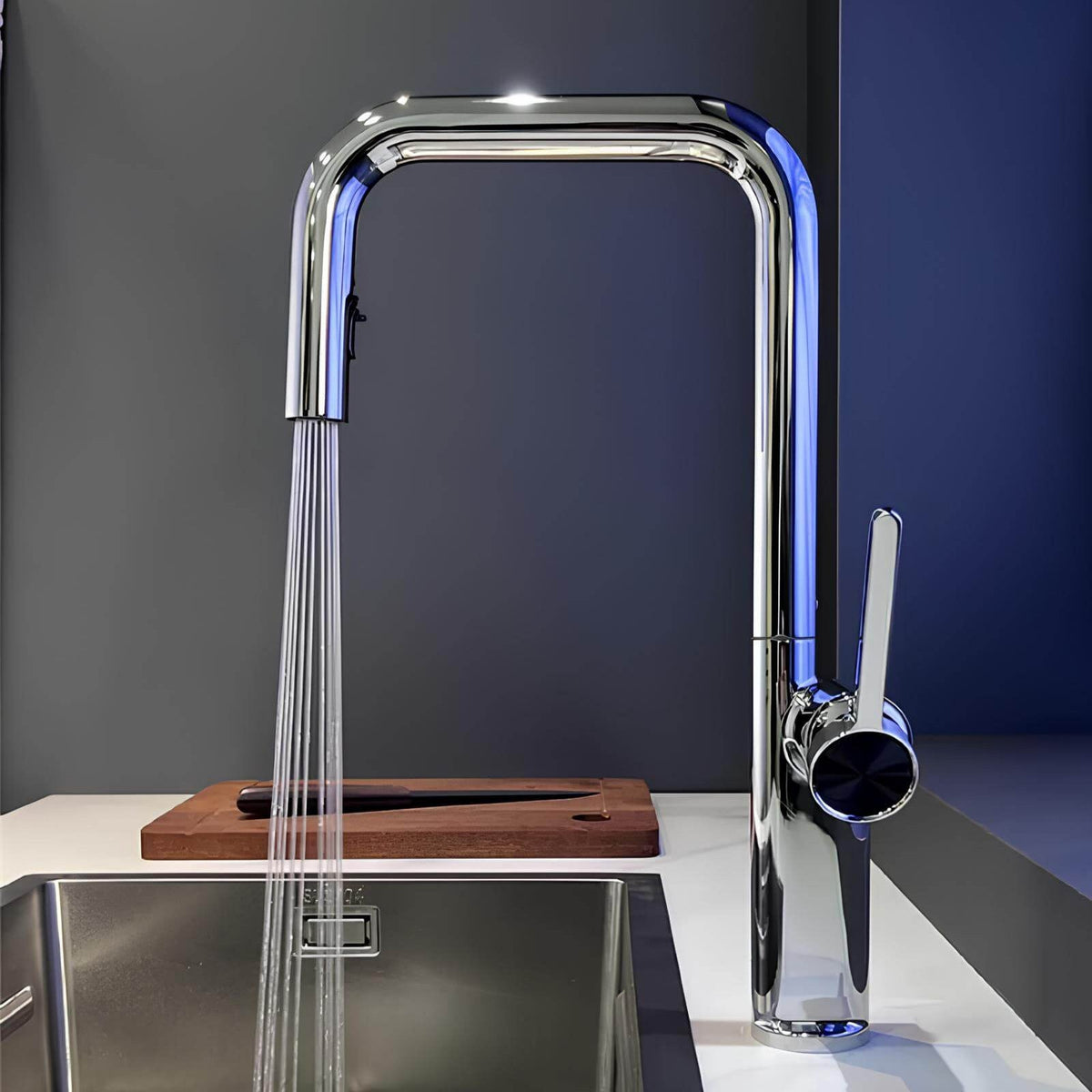 Robinet de cuisine design en laiton - Bec extractible & rotatif - Or rose