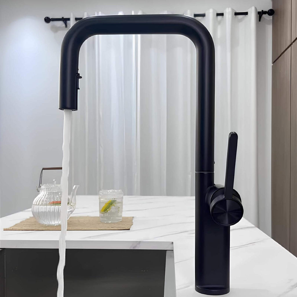 Robinet de cuisine design en laiton - Bec extractible & rotatif - Or brossé