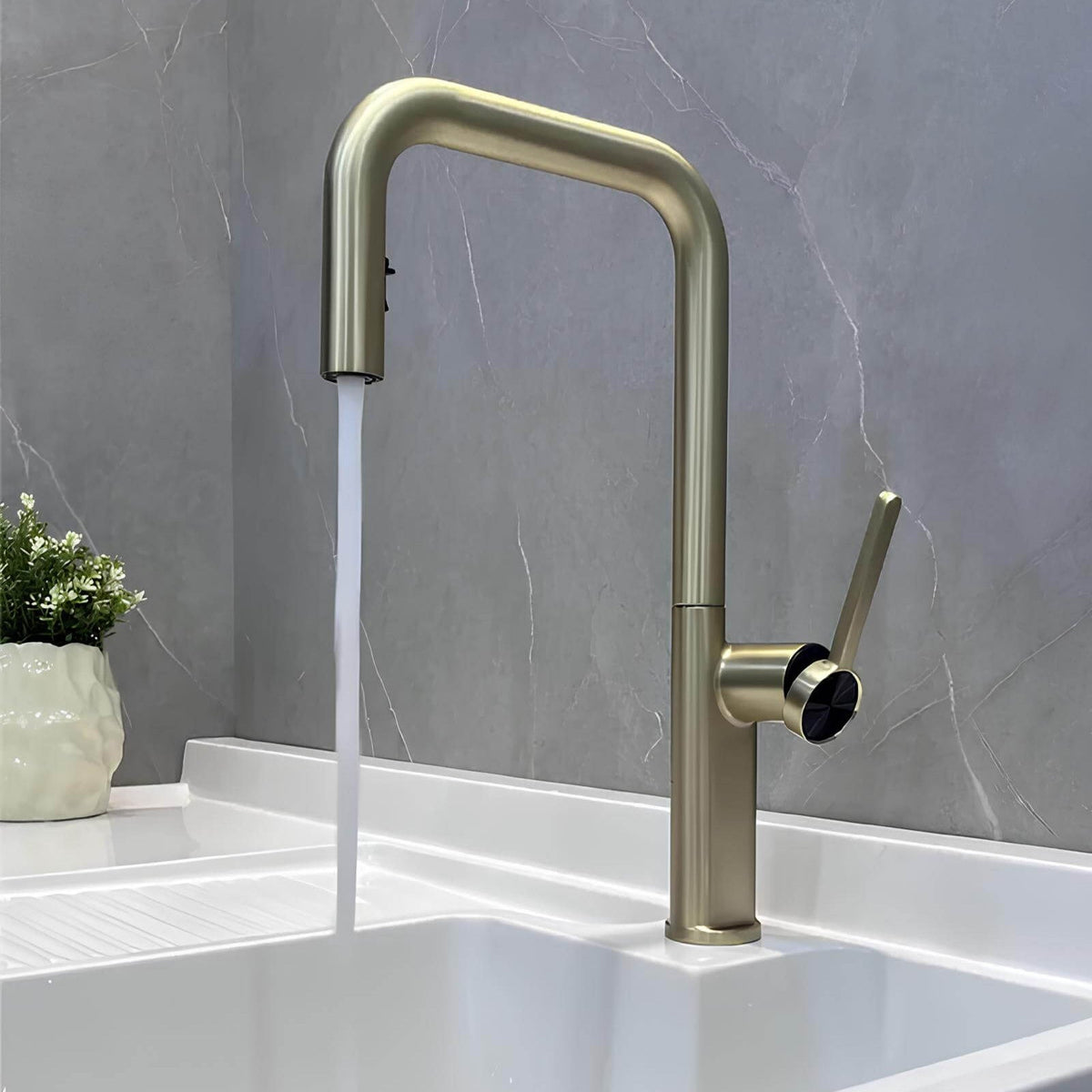 Robinet de cuisine design en laiton - Bec extractible & rotatif - Chrome
