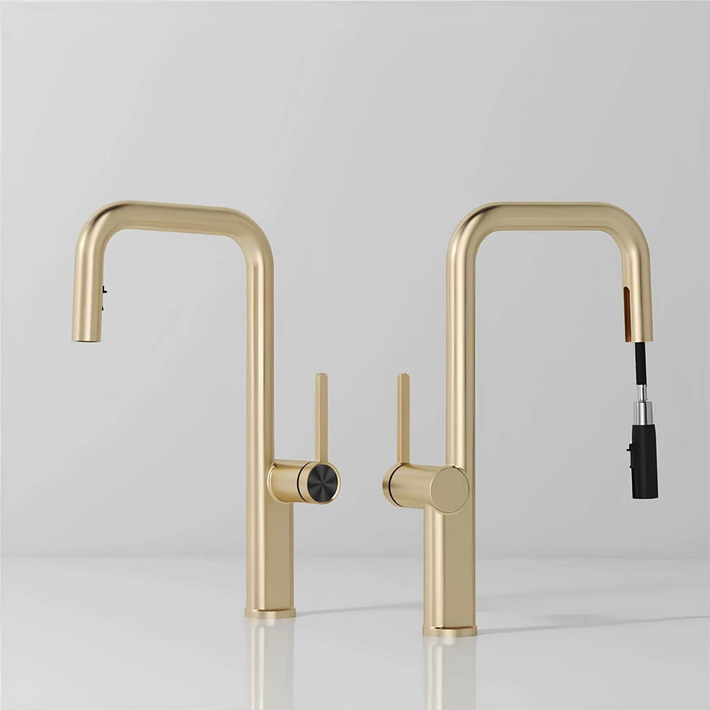 Robinet de cuisine design en laiton - Bec extractible & rotatif - Vert