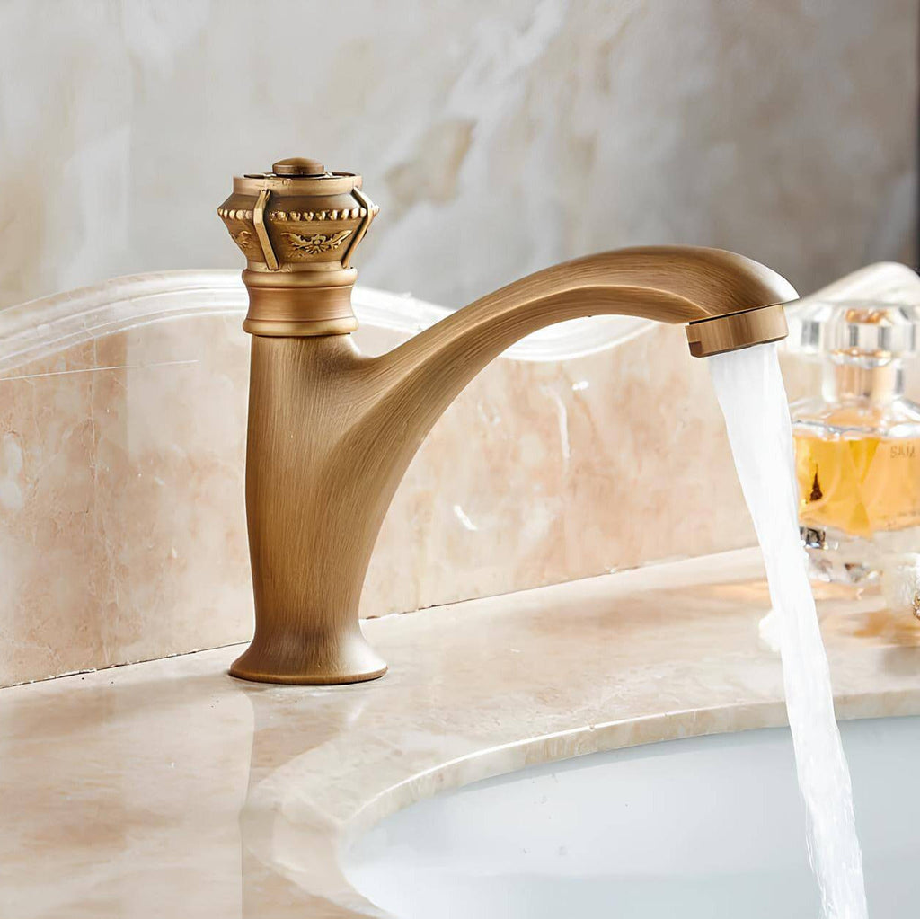 Robinet lavabo en laiton - Eau froide uniquement, finition antique - Or brossé