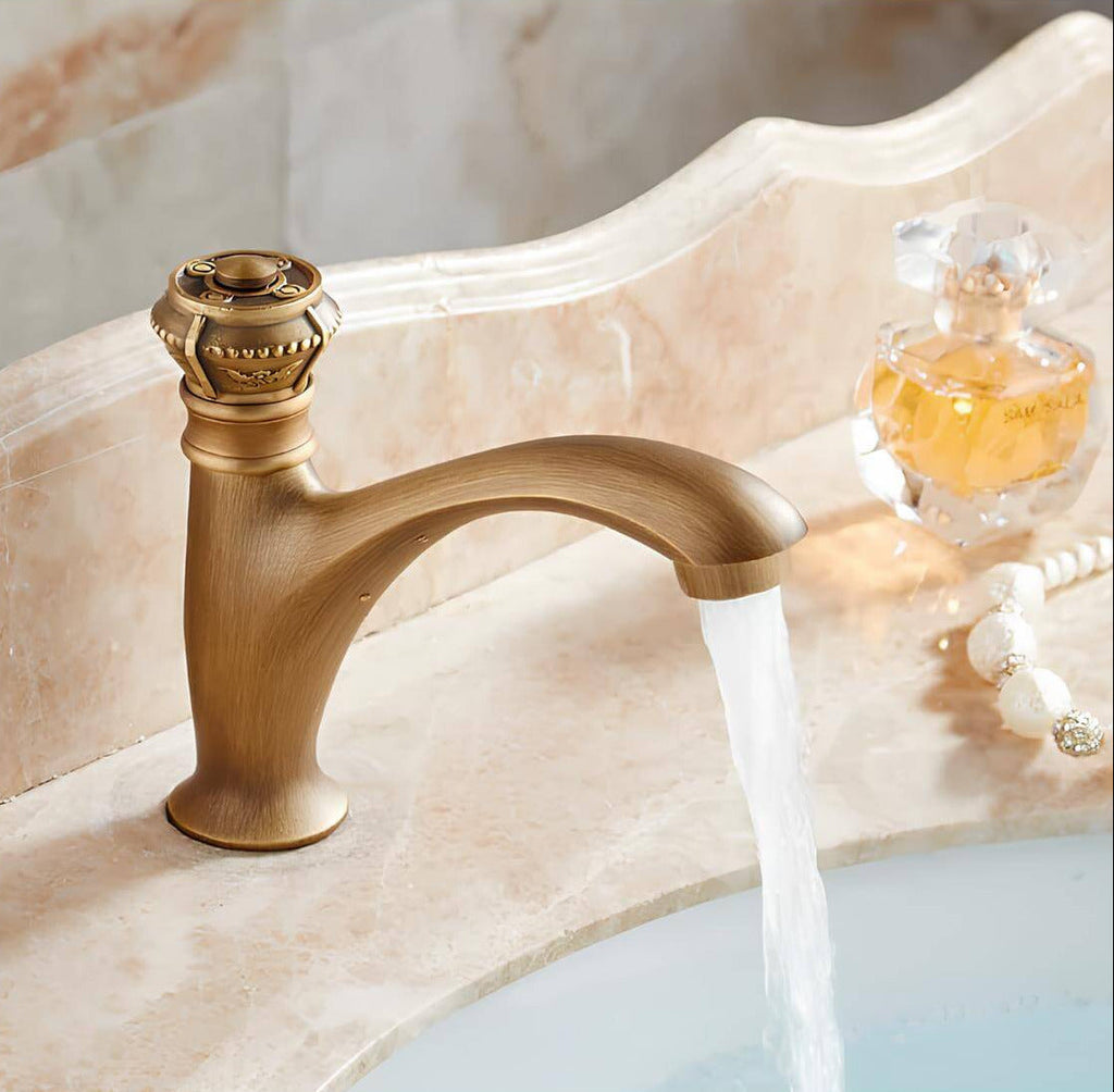 Robinet lavabo en laiton - Eau froide uniquement, finition antique - Or brossé