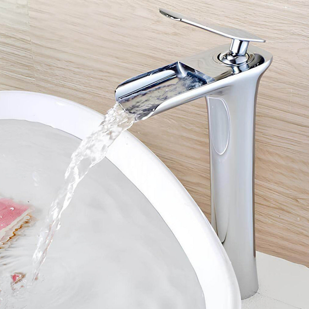 Robinet vasque en laiton - mitigeur à bec cascade, design moderne - Chrome