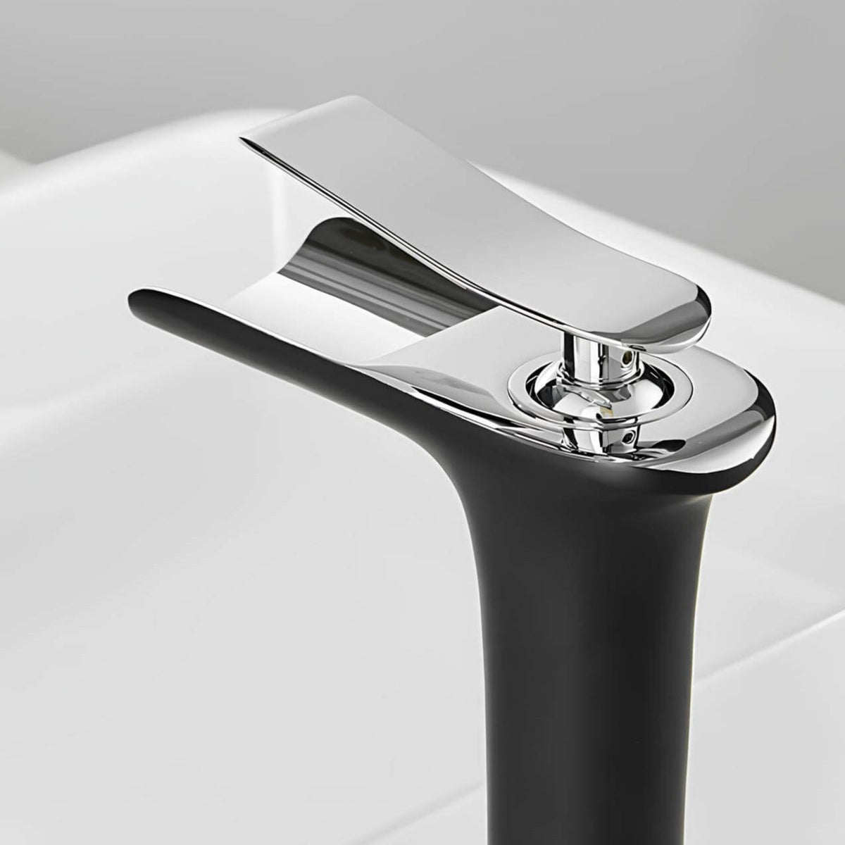 Robinet vasque en laiton - mitigeur à bec cascade, design moderne - Gris brossé