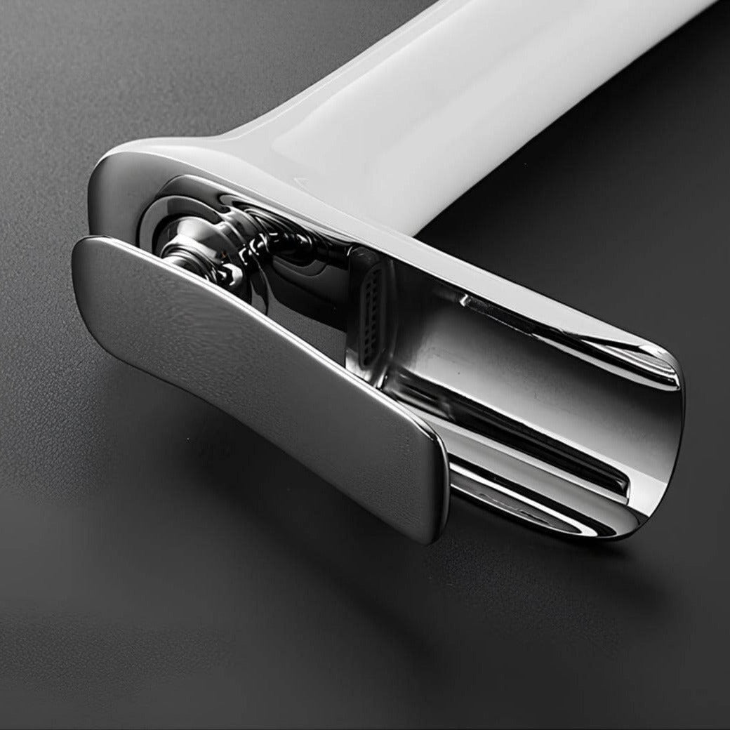 Robinet vasque en laiton - mitigeur à bec cascade, design moderne - Blanc et or