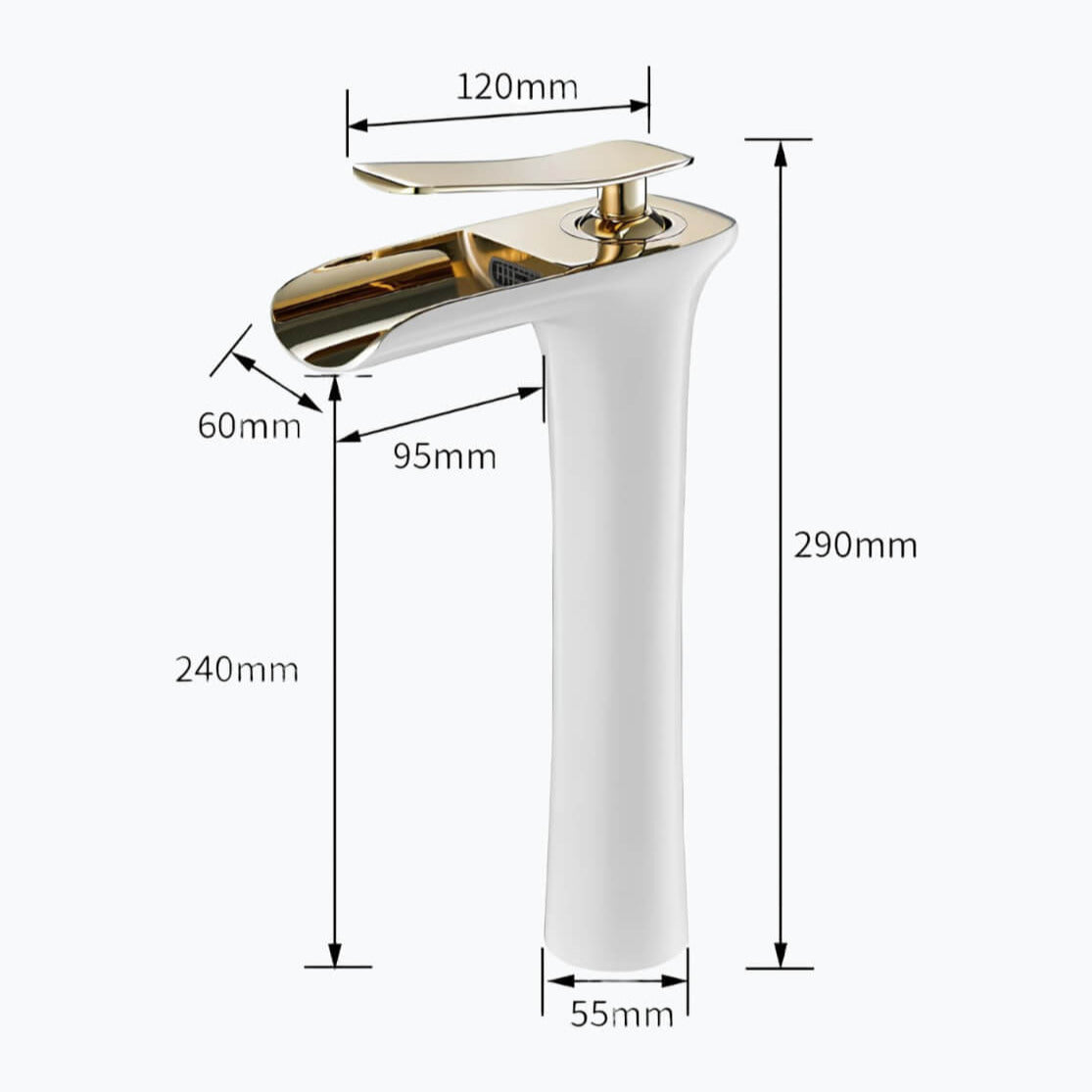 Robinet vasque en laiton - mitigeur à bec cascade, design moderne - Blanc et or