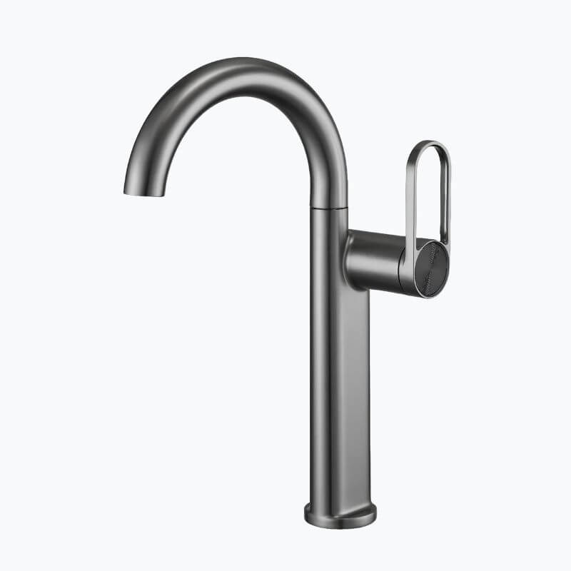 Robinet lavabo haut en laiton - mitigeur avec bec pivotant - Blanc - Court
