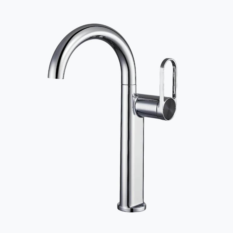 Robinet lavabo haut en laiton - mitigeur avec bec pivotant - Blanc - Long