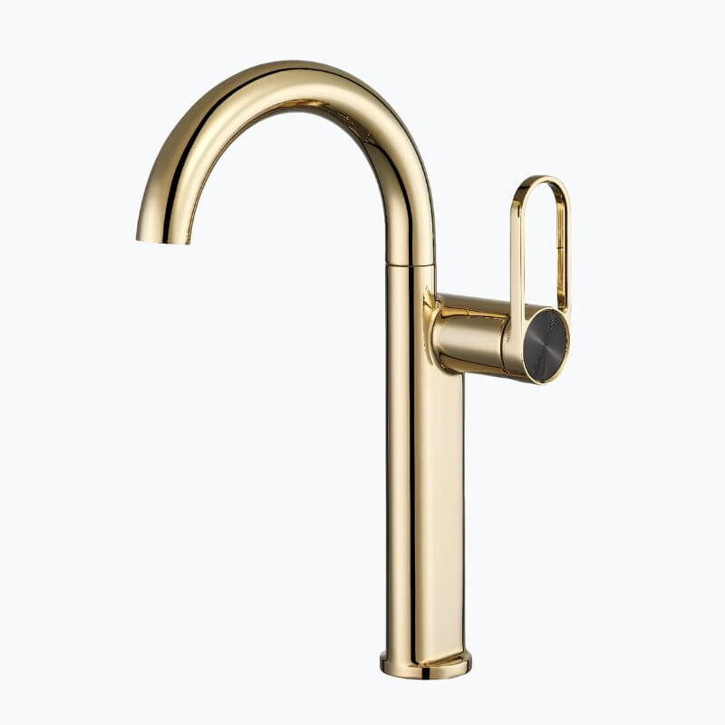Robinet lavabo haut en laiton - mitigeur avec bec pivotant - Noir - Court
