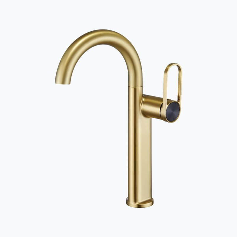 Robinet lavabo haut en laiton - mitigeur avec bec pivotant - Noir - Court