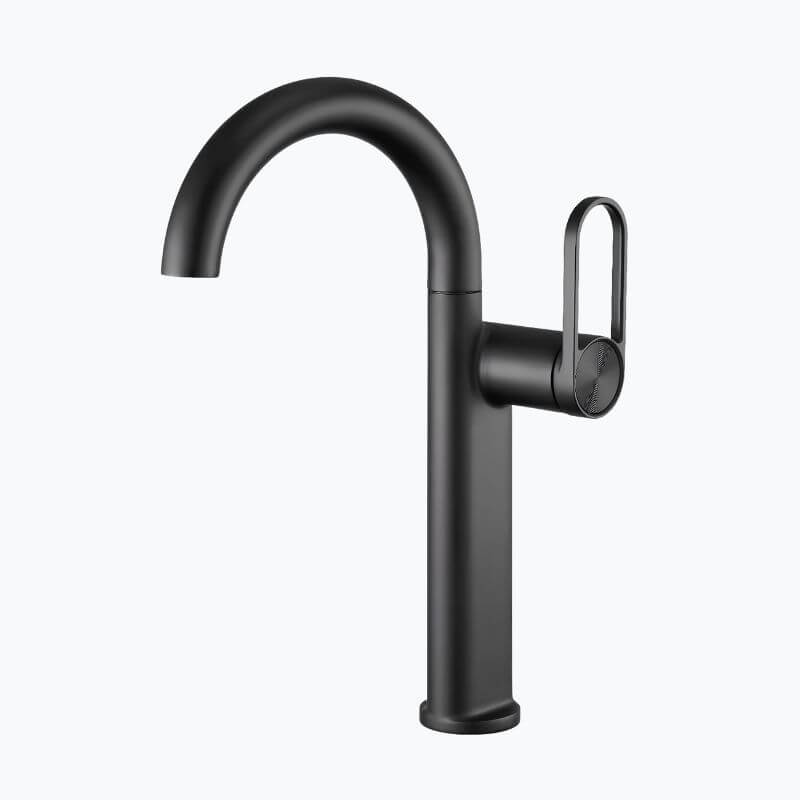 Robinet lavabo haut en laiton - mitigeur avec bec pivotant - Noir - Court