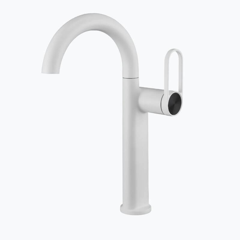 Robinet lavabo haut en laiton - mitigeur avec bec pivotant - Noir - Court