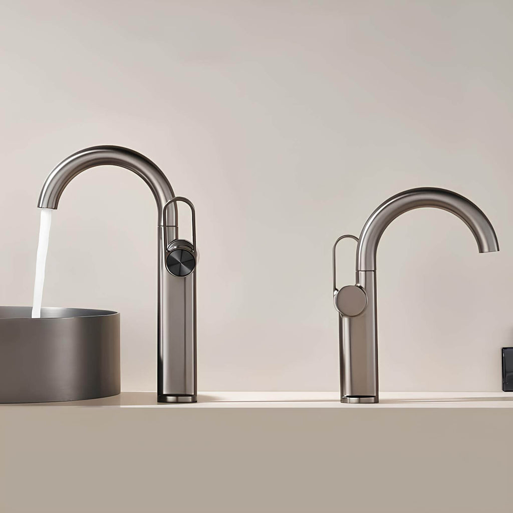 Robinet lavabo haut en laiton - mitigeur avec bec pivotant - Chrome - Court