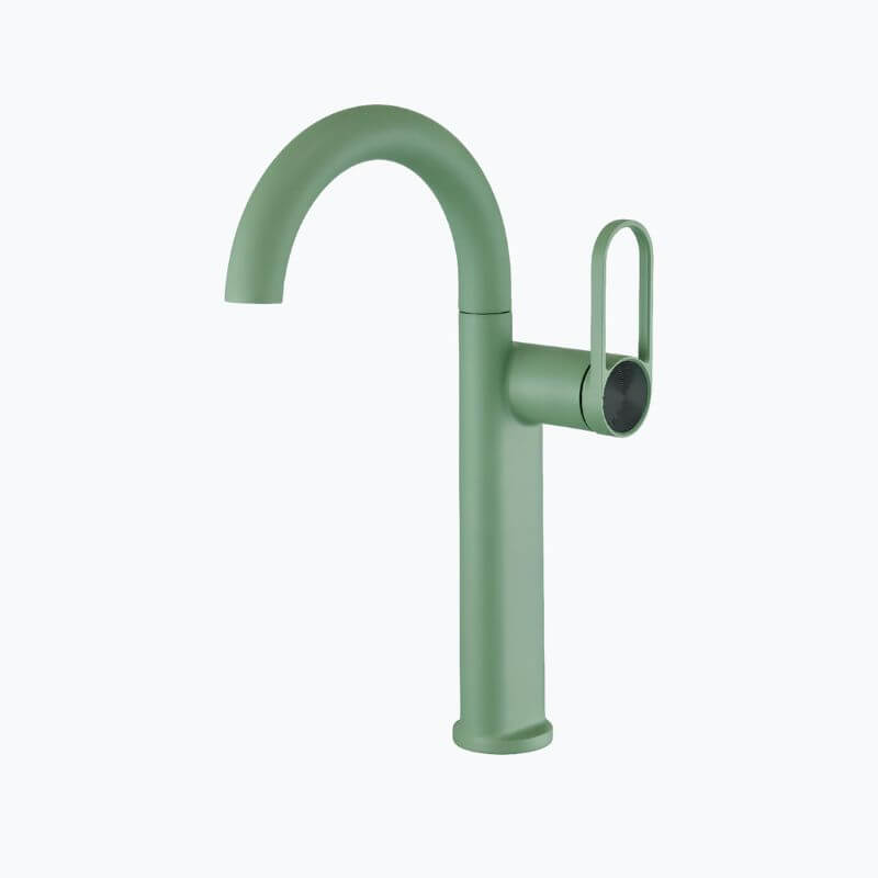 Robinet lavabo haut en laiton - mitigeur avec bec pivotant - Noir - Court