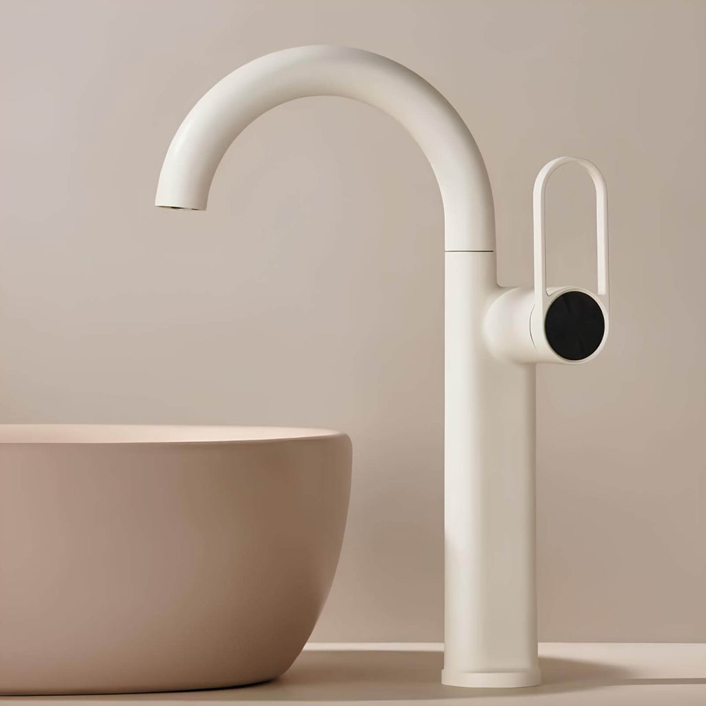 Robinet lavabo haut en laiton - mitigeur avec bec pivotant - Noir - Court