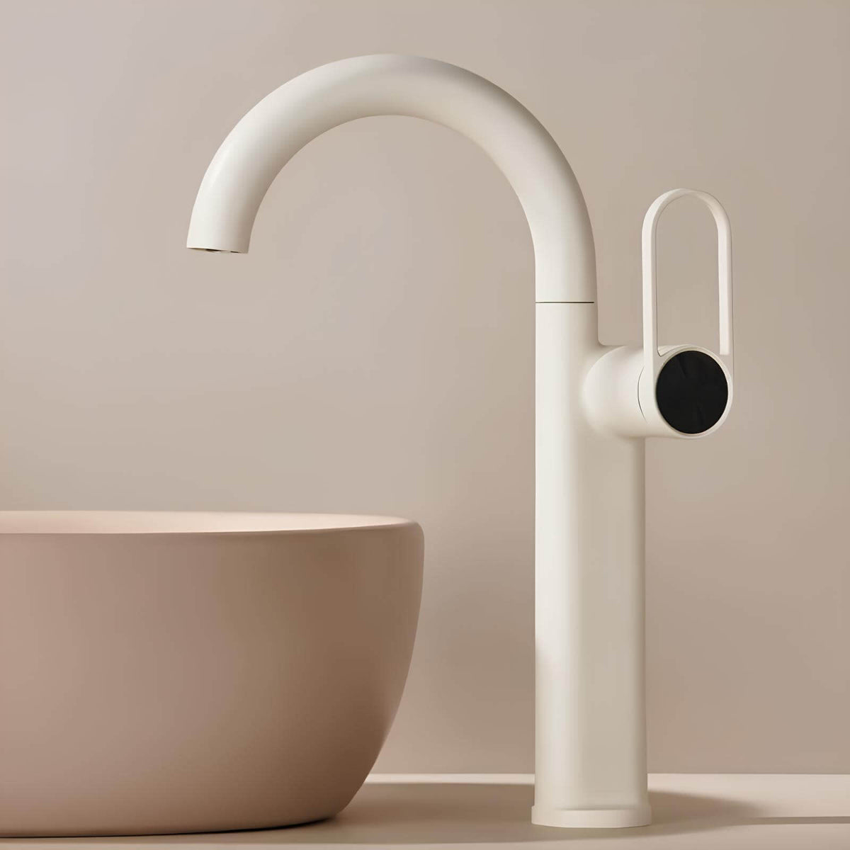 Robinet lavabo haut en laiton - mitigeur avec bec pivotant - Noir - Court