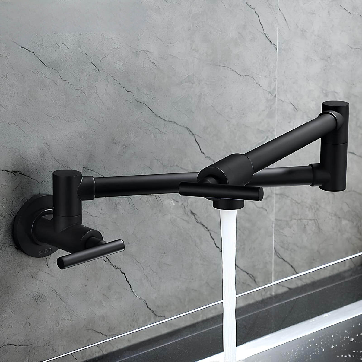Robinet mural pliable en laiton - eau froide seulement, bec rotatif pour cuisine - Chrome