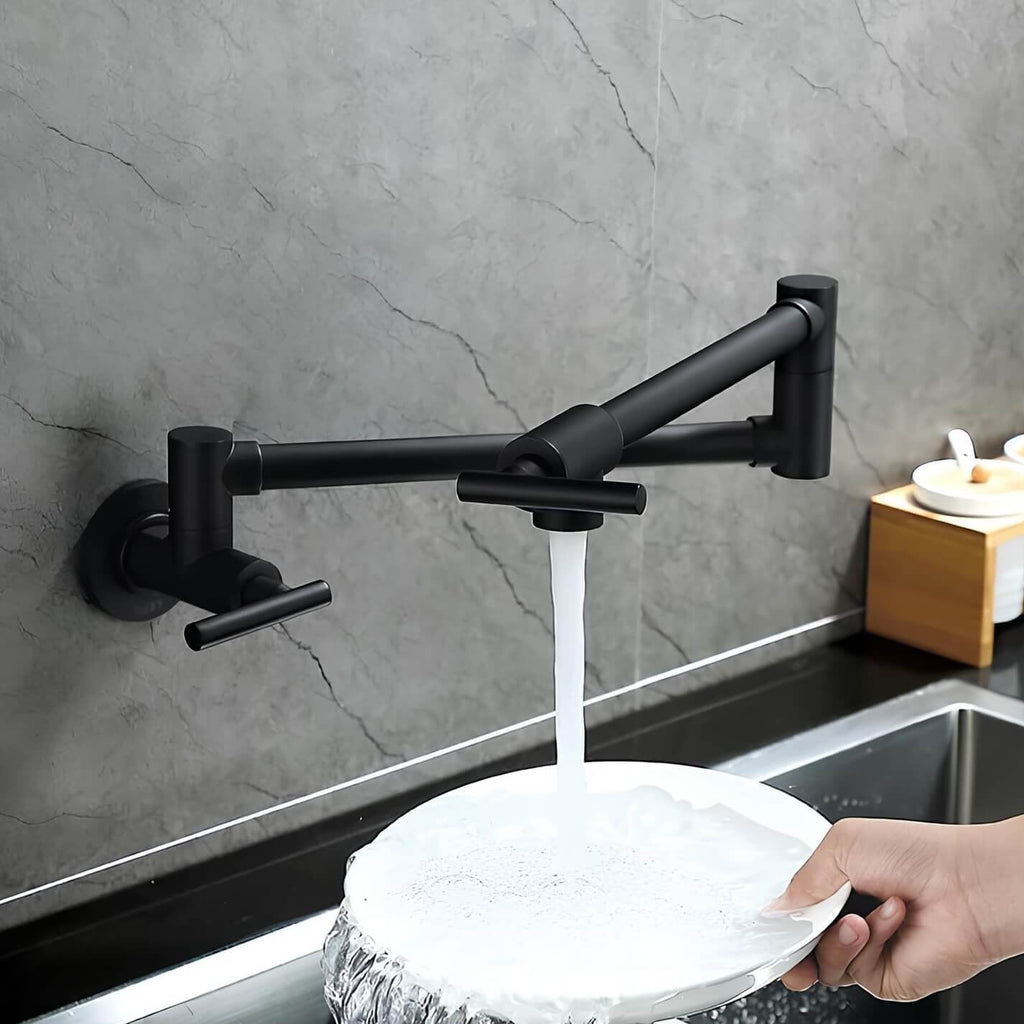 Robinet mural pliable en laiton - eau froide seulement, bec rotatif pour cuisine - Chrome