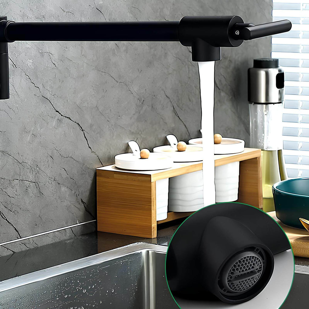 Robinet mural pliable en laiton - eau froide seulement, bec rotatif pour cuisine - Chrome