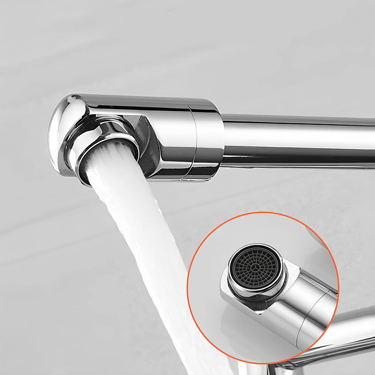 Robinet mural pliable en laiton - mitigeur cuisine 2 trous, bec rotatif 360° - Chrome