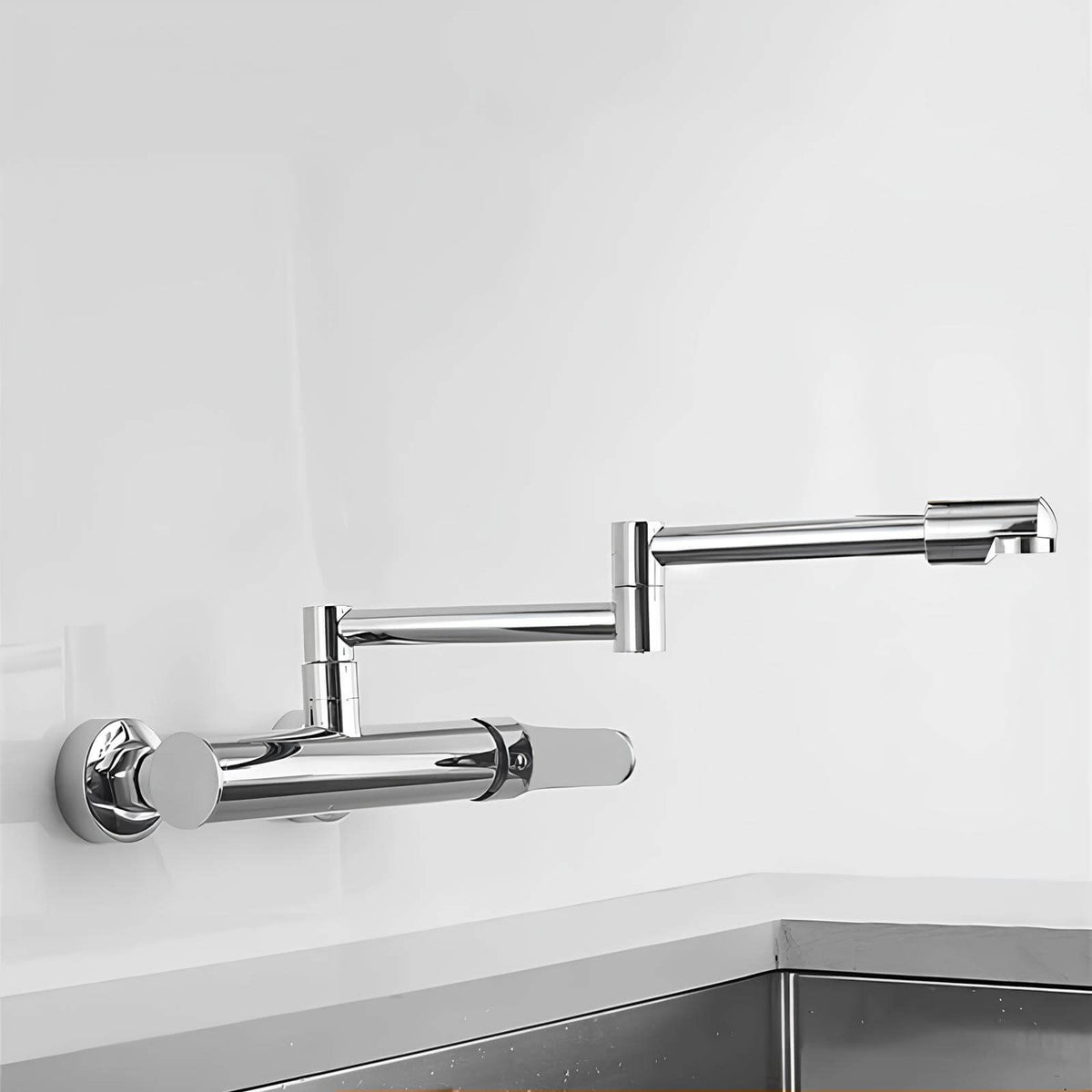 Robinet mural pliable en laiton - mitigeur cuisine 2 trous, bec rotatif 360° - Noir
