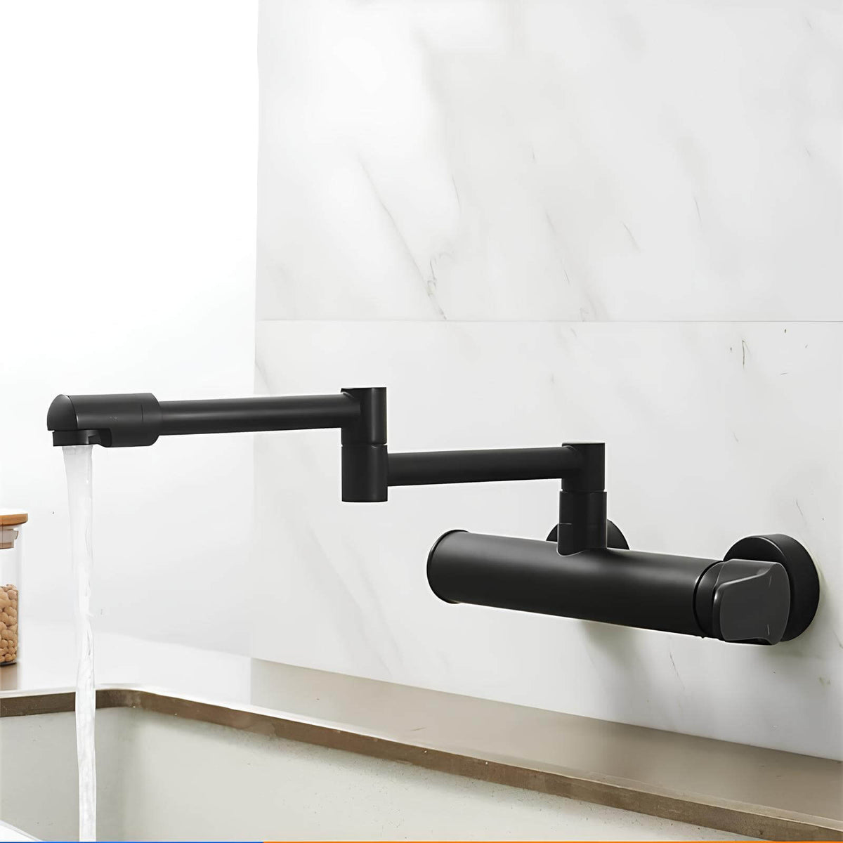 Robinet mural pliable en laiton - mitigeur cuisine 2 trous, bec rotatif 360° - Chrome