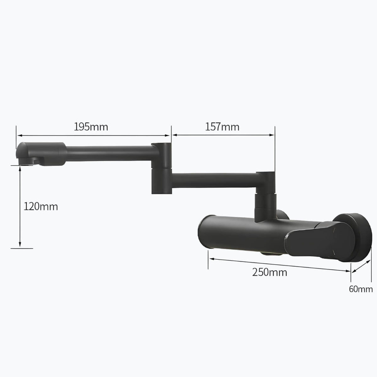 Robinet mural pliable en laiton - mitigeur cuisine 2 trous, bec rotatif 360° - Chrome