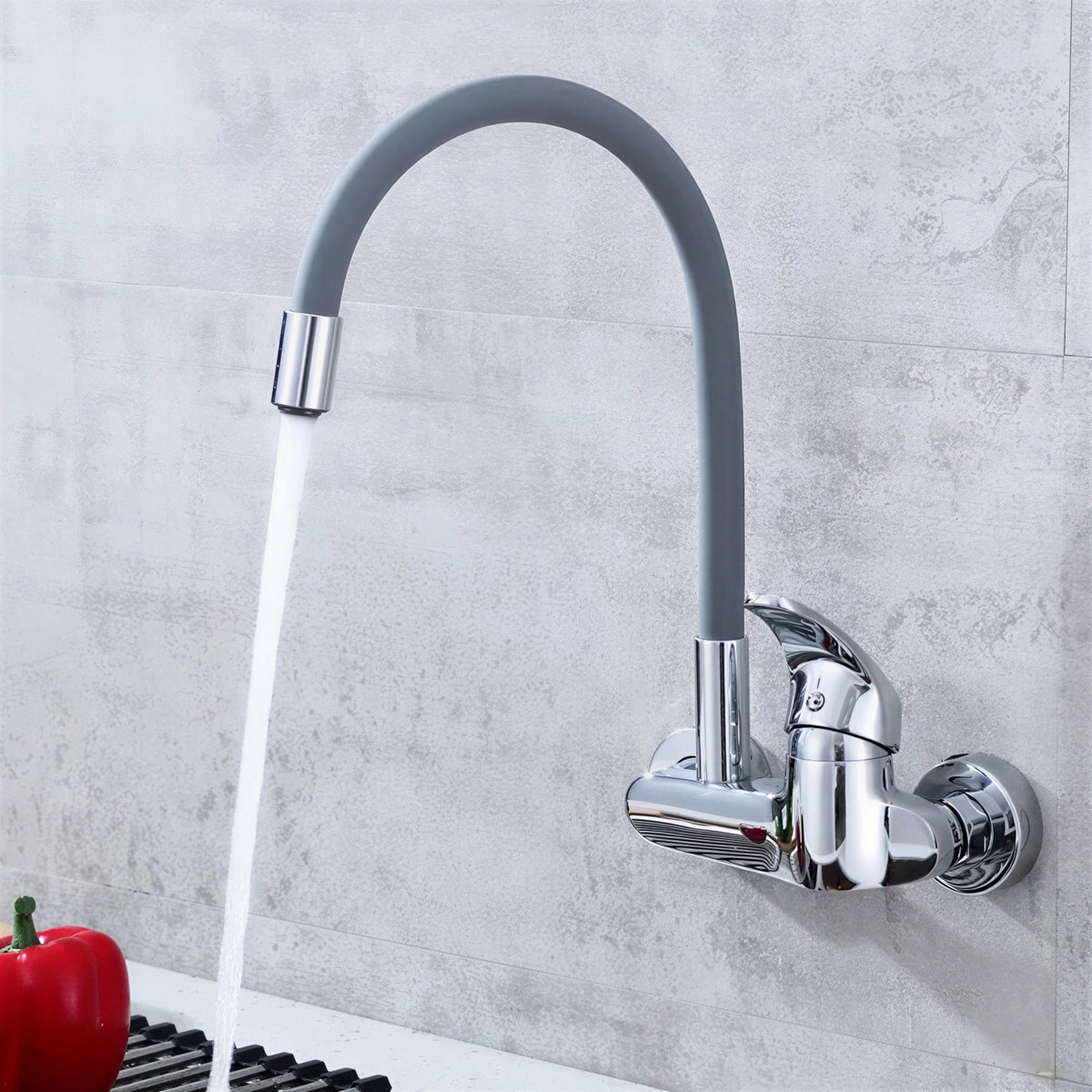 Mitigeur mural cuisine - Bec flexible 360° - Gris