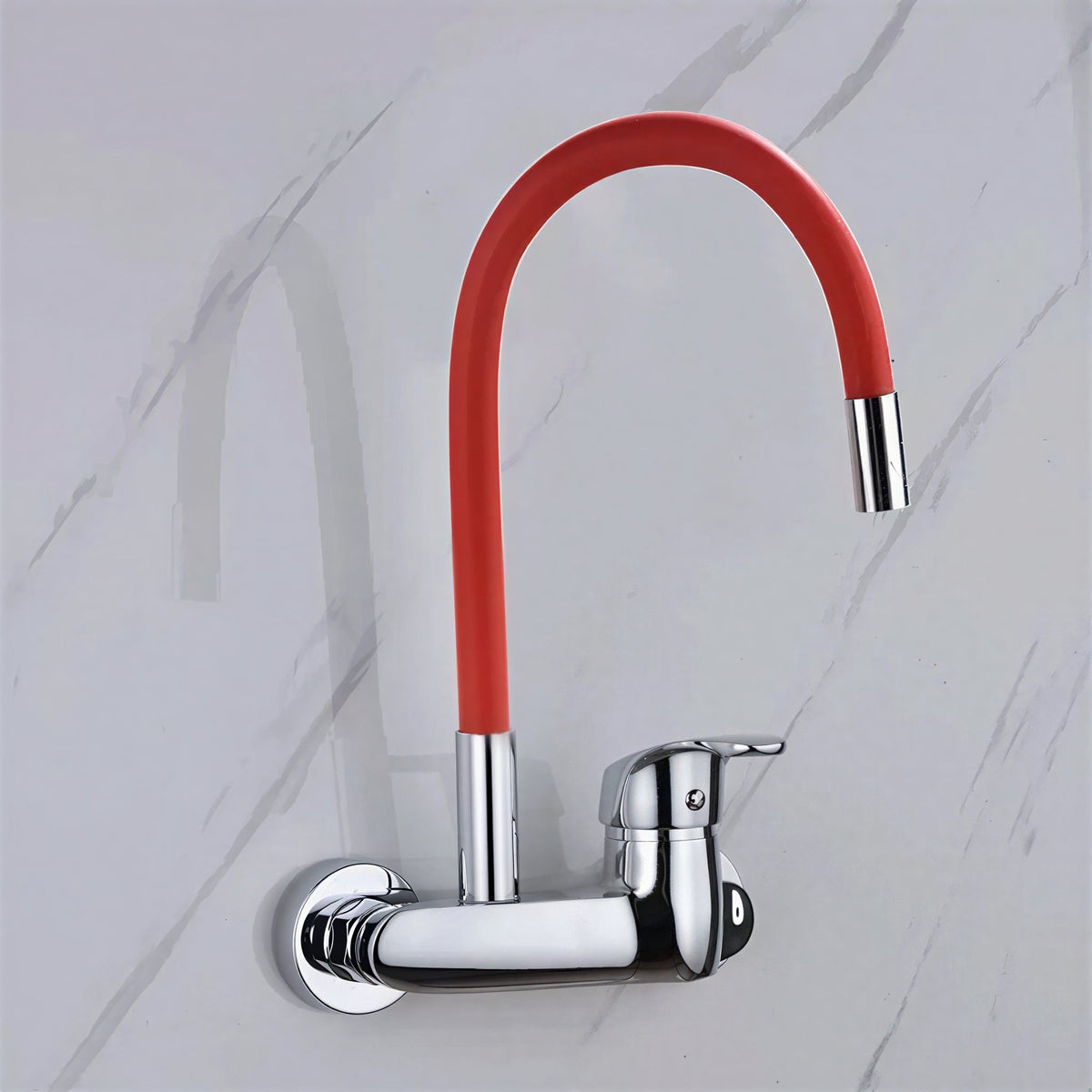 Mitigeur mural cuisine - Bec flexible 360° - Rouge