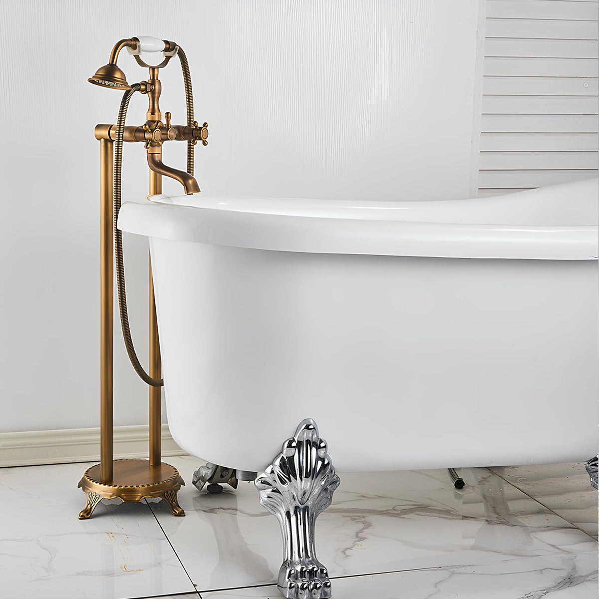 Robinet baignoire sur pied - design rétro - Bronze Antique