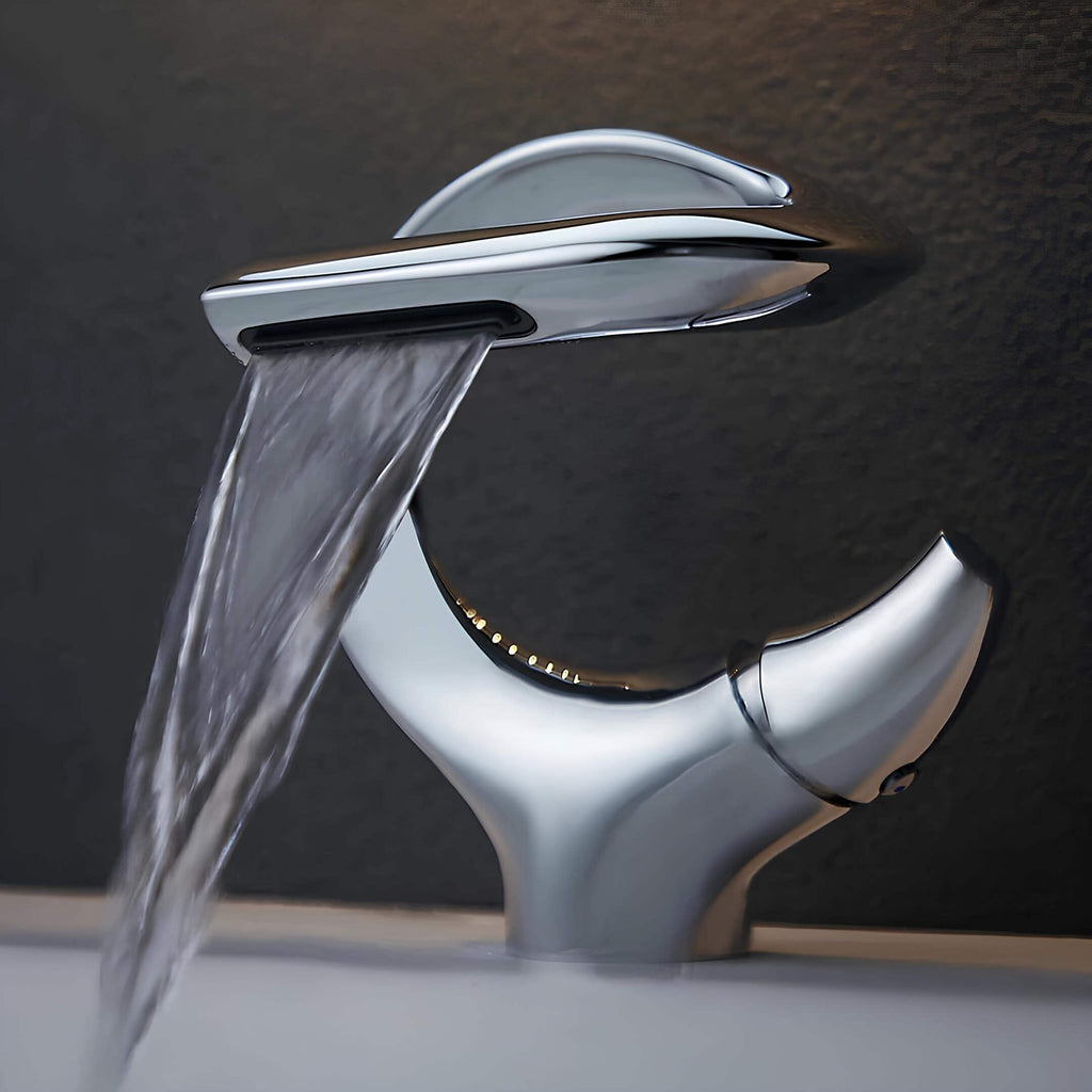 Robinet lavabo cascade - version compacte - Or brossé