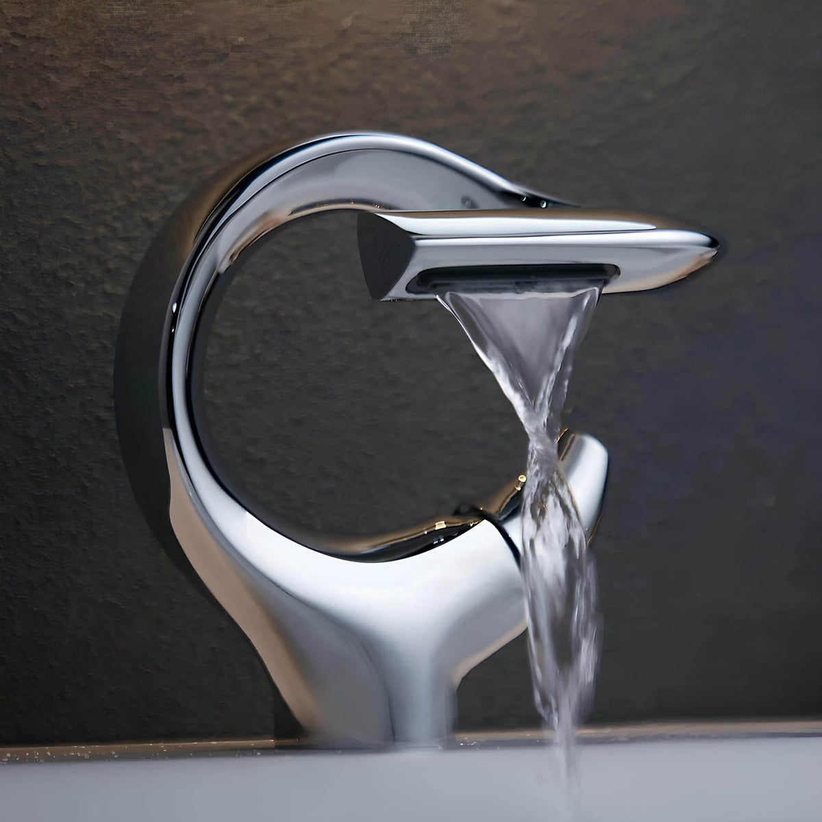 Robinet lavabo cascade - version compacte - Gris brossé