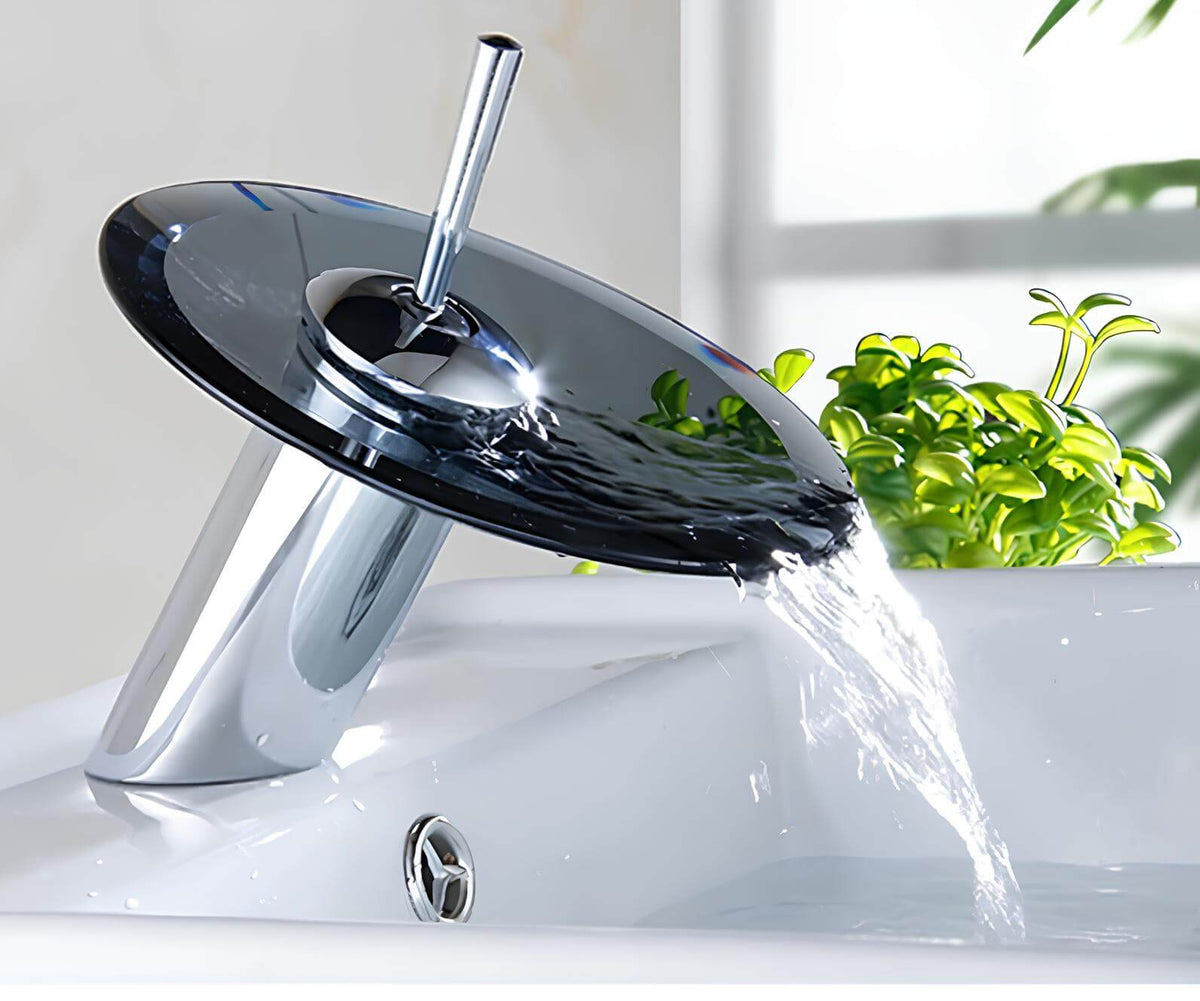 Robinet cascade rond en verre - Noir