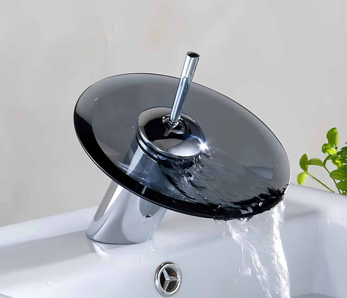 Robinet cascade rond en verre - Transparent