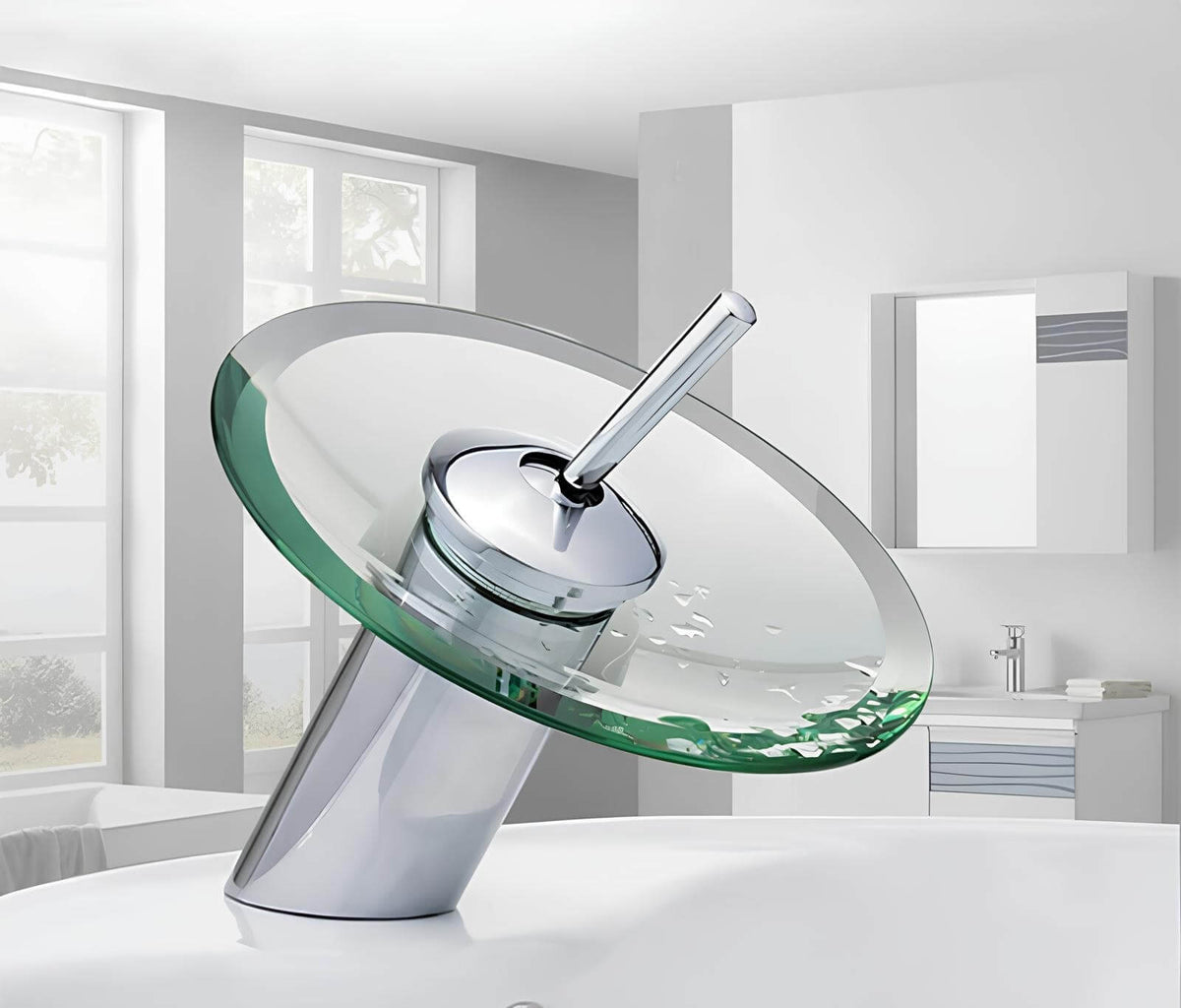 Robinet cascade rond en verre - Transparent