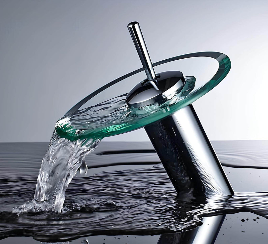 Robinet cascade rond en verre - Transparent
