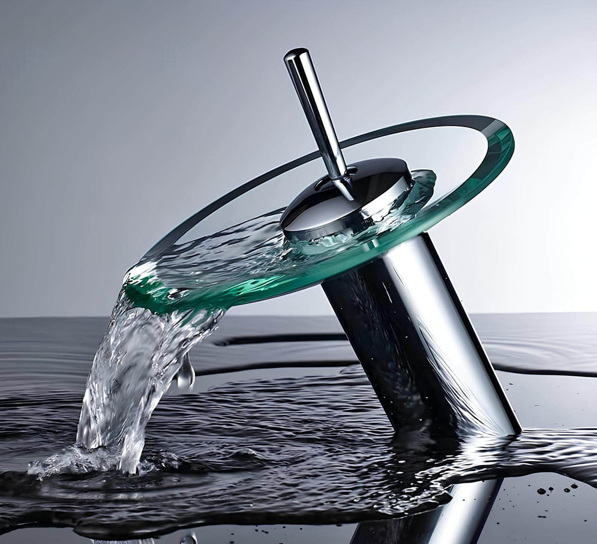 Robinet cascade rond en verre - Transparent