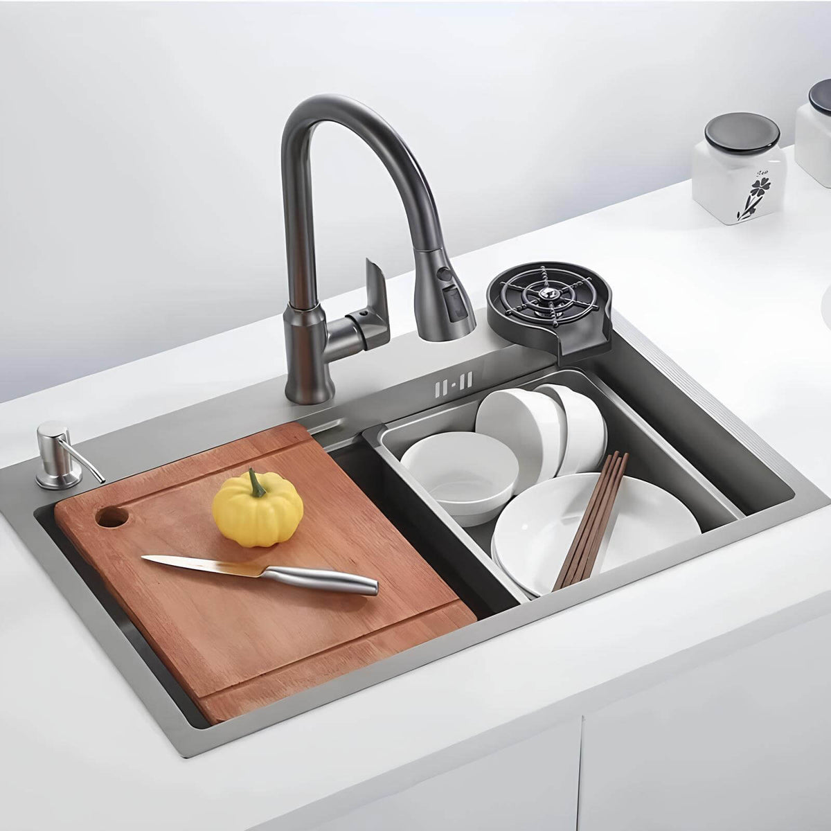 Robinet douchette cuisine bec rétractable - Noir