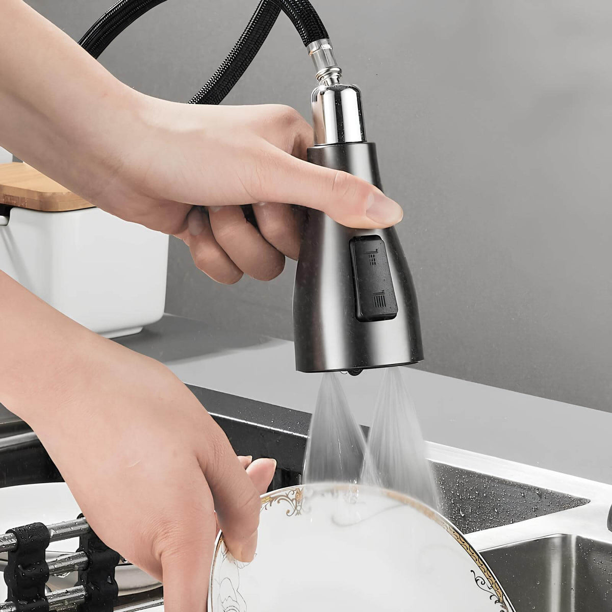 Robinet douchette cuisine bec rétractable - Noir