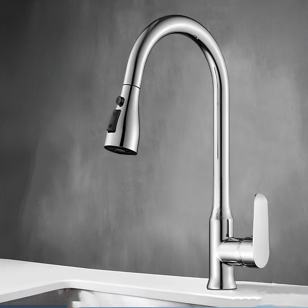 Robinet douchette cuisine bec rétractable - Chrome